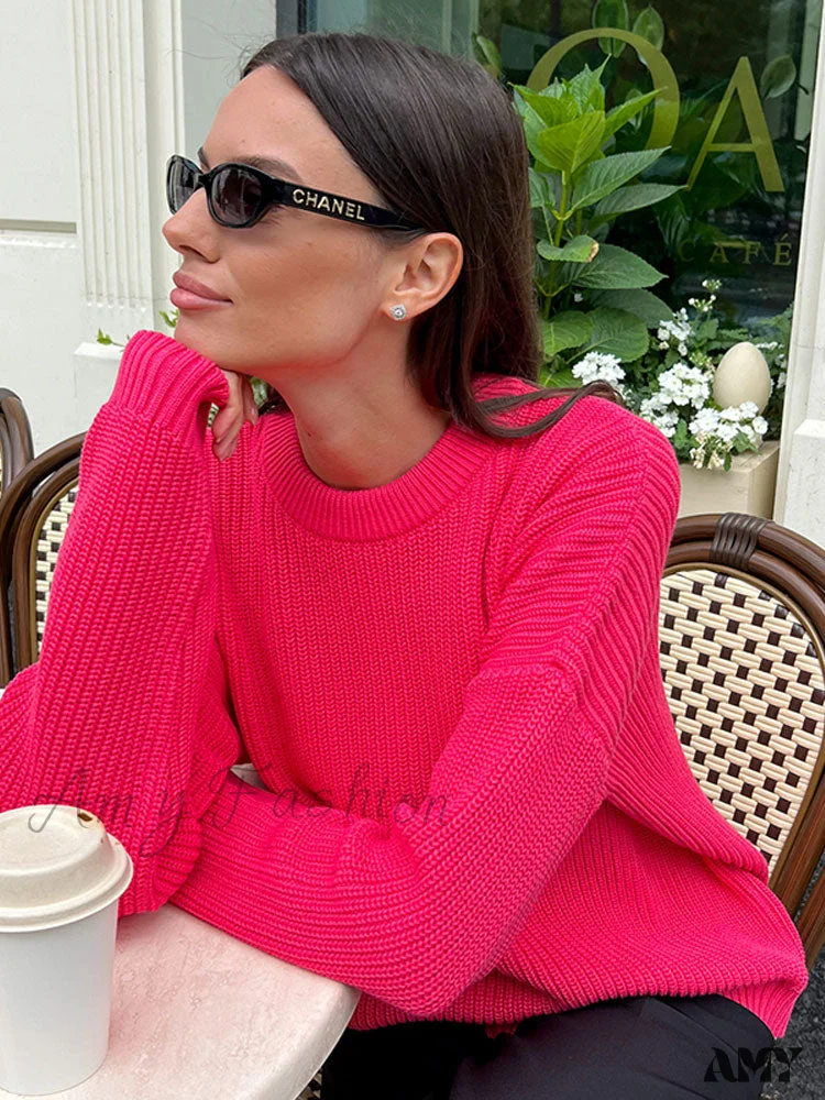 Amy Fashion - Chic O-neck Elegant Knitted Sweater Pullovers - Image 6