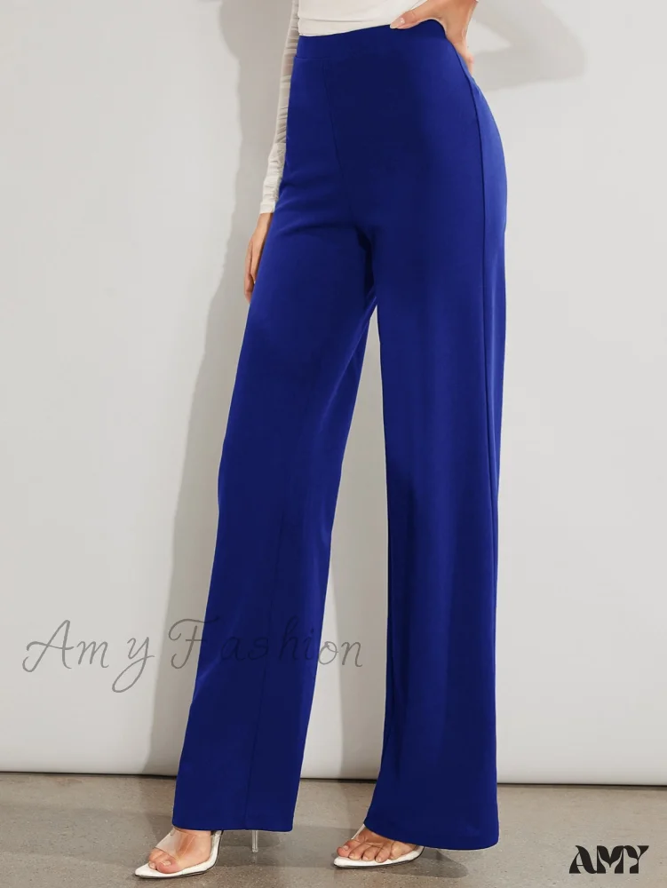Amy Fashion - Solid High Waist Wide Leg Pants - Image 3