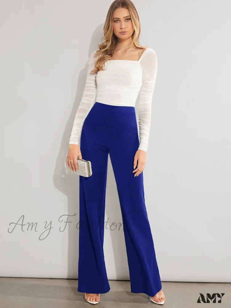Amy Fashion - Solid High Waist Wide Leg Pants - Image 5