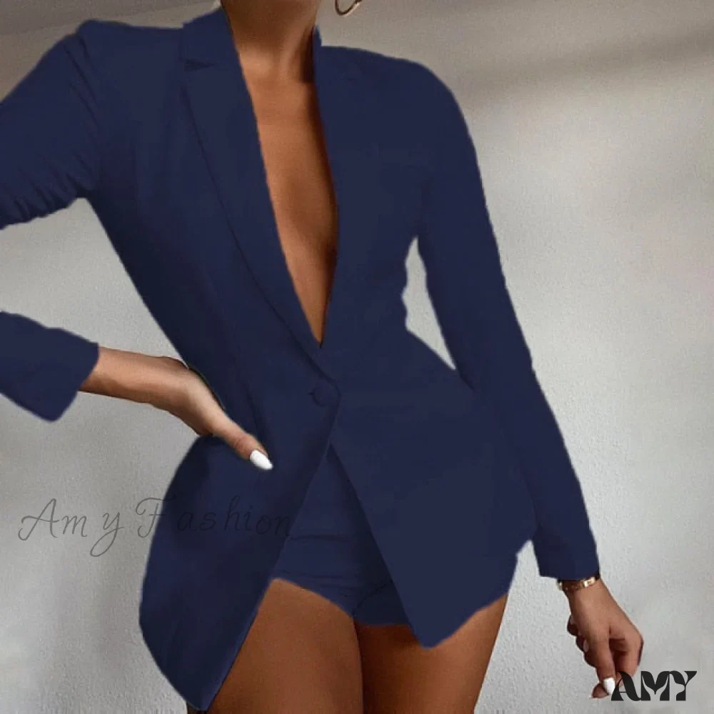 Amy Fashion - Solid Long Sleeve Blazer 2Pcs /Set Suit - Image 10