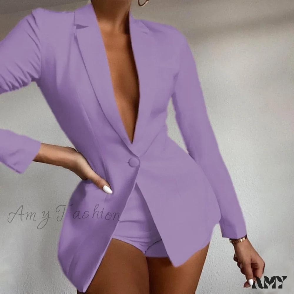 Amy Fashion - Solid Long Sleeve Blazer 2Pcs /Set Suit - Image 11