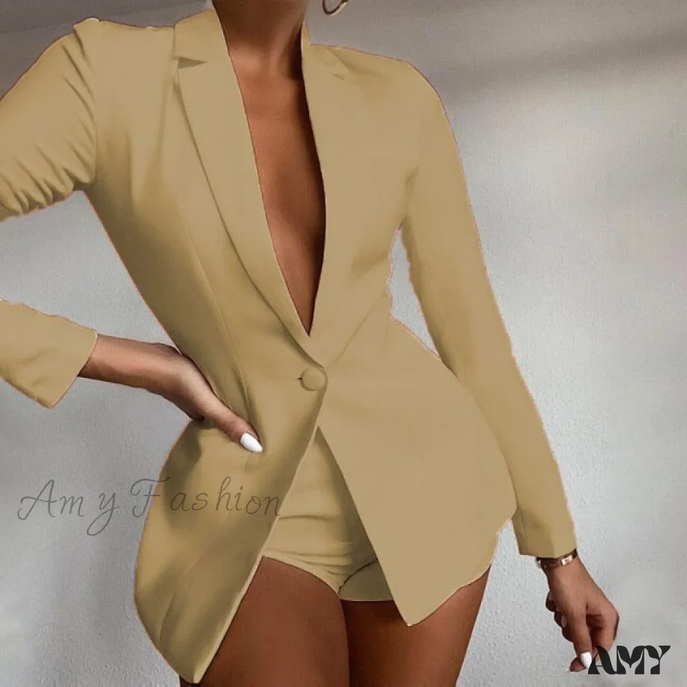 Amy Fashion - Solid Long Sleeve Blazer 2Pcs /Set Suit - Image 4