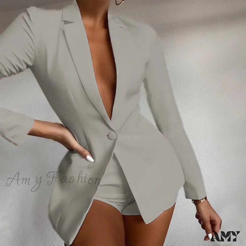 Amy Fashion - Solid Long Sleeve Blazer 2Pcs /Set Suit - Image 5