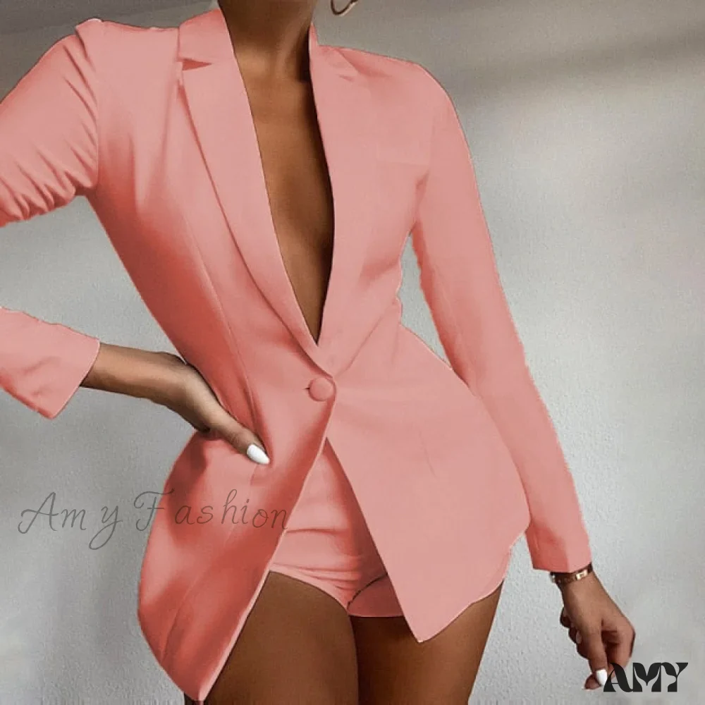 Amy Fashion - Solid Long Sleeve Blazer 2Pcs /Set Suit - Image 6