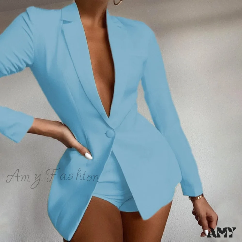 Amy Fashion - Solid Long Sleeve Blazer 2Pcs /Set Suit - Image 9