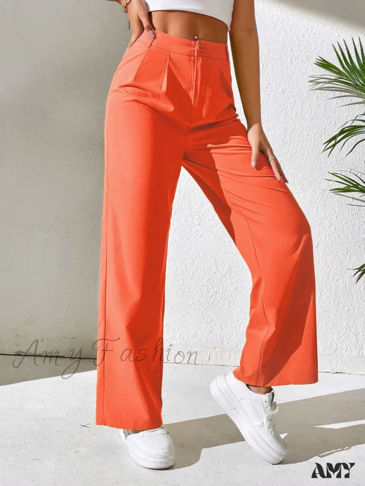 Amy Fashion - Solid Plicated Detail Straight Leg Pants - Image 4