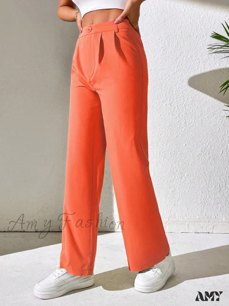 Amy Fashion - Solid Plicated Detail Straight Leg Pants - Image 5