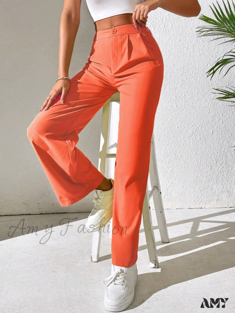 Amy Fashion - Solid Plicated Detail Straight Leg Pants - Image 7