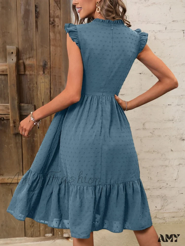 Amy Fashion - Solid Swiss Dot Ruffle Hem Dress - Image 2