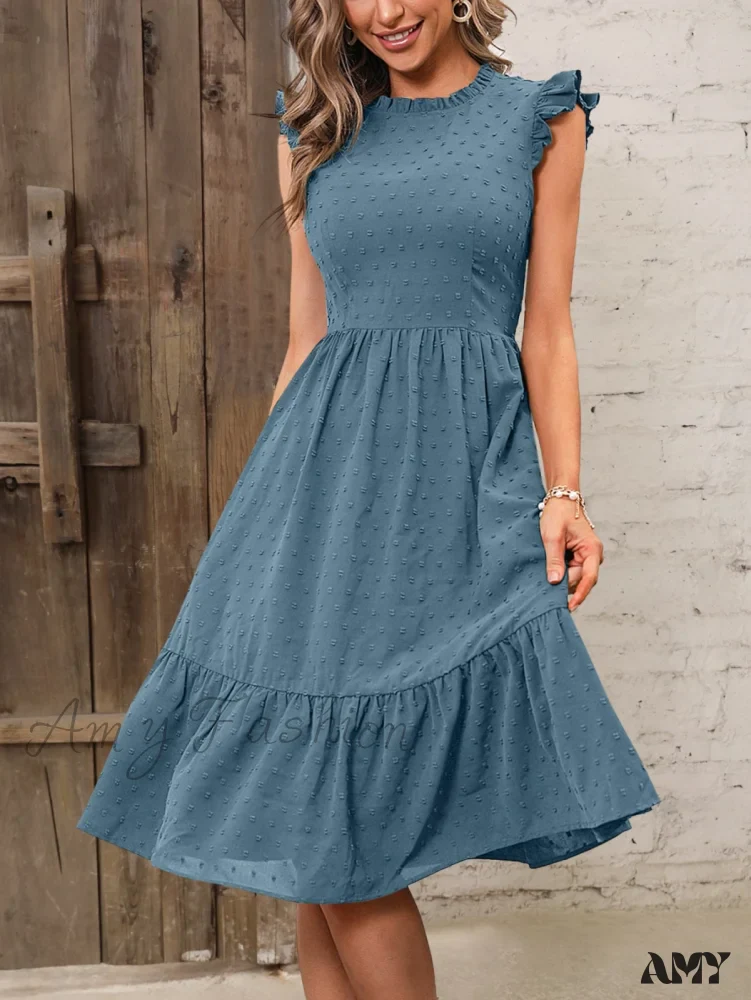 Amy Fashion - Solid Swiss Dot Ruffle Hem Dress - Image 4