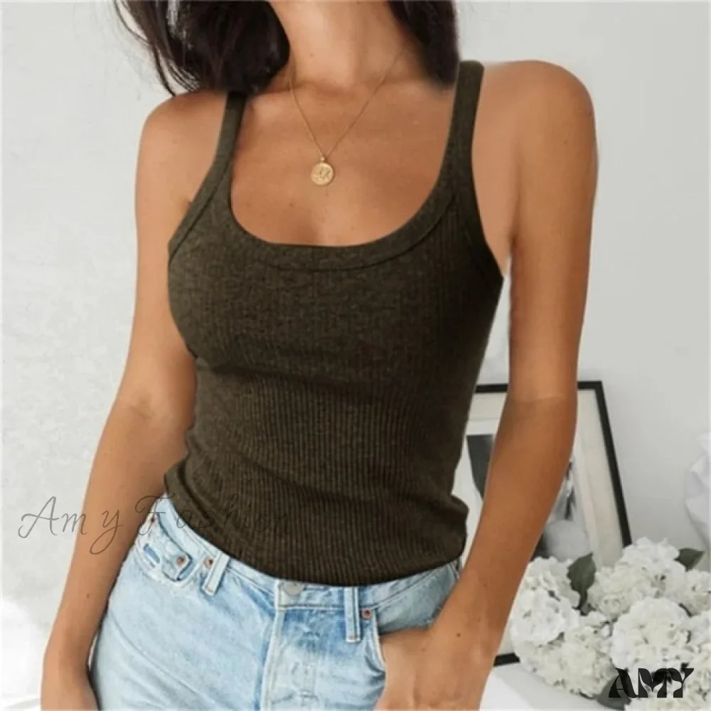 Amy Fashion - Spaghetti Vest Quality Knitted Camis U-neck Tank Tops - Image 3