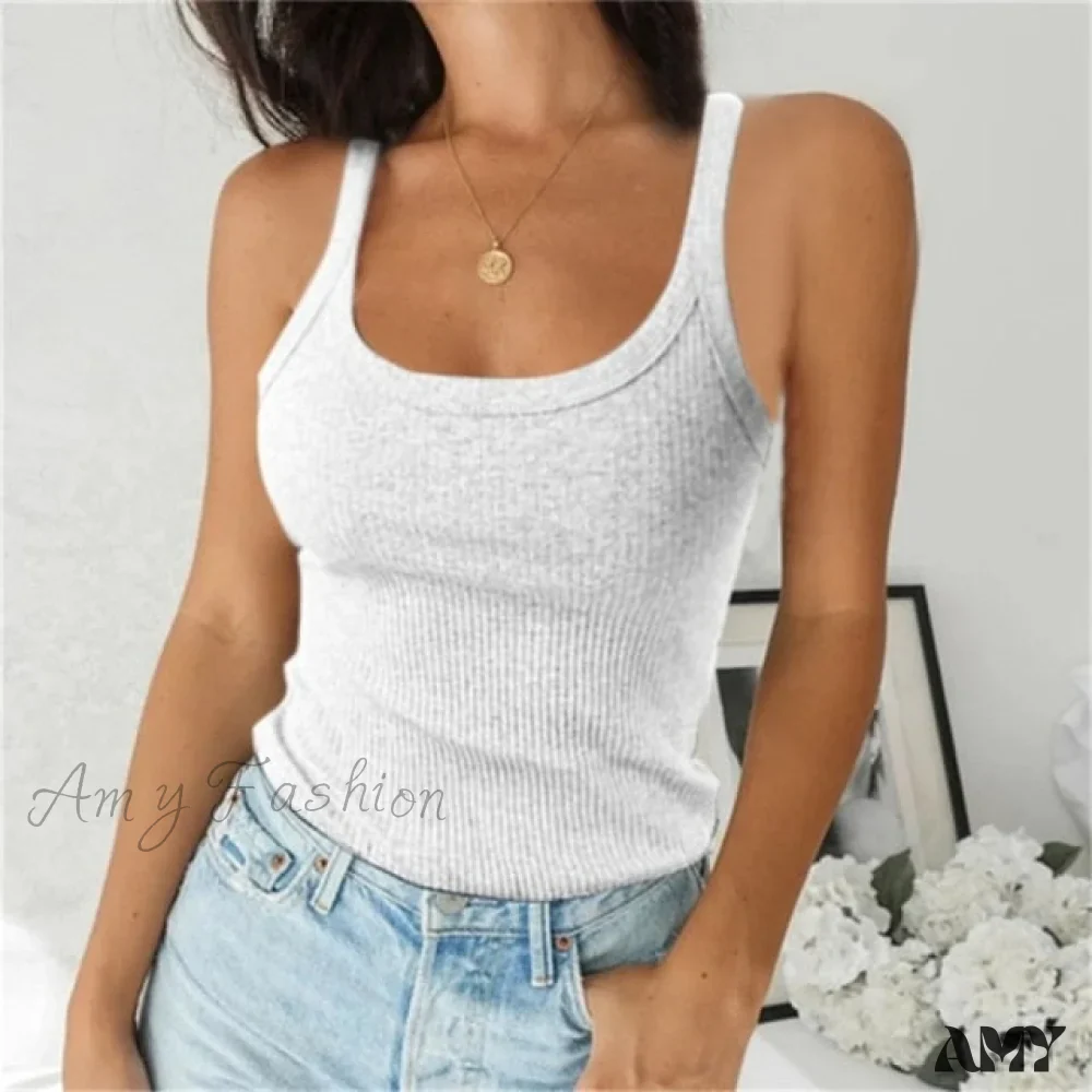 Amy Fashion - Spaghetti Vest Quality Knitted Camis U-neck Tank Tops - Image 4