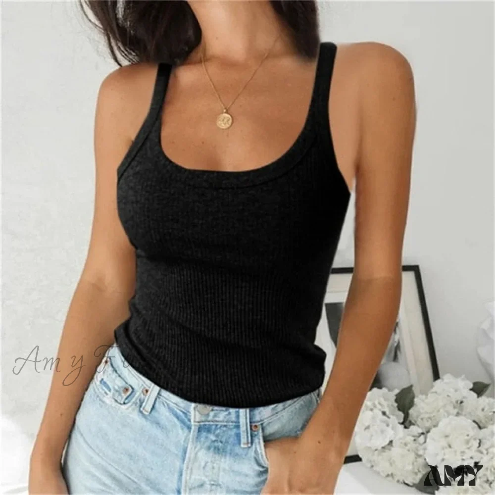 Amy Fashion - Spaghetti Vest Quality Knitted Camis U-neck Tank Tops - Image 5