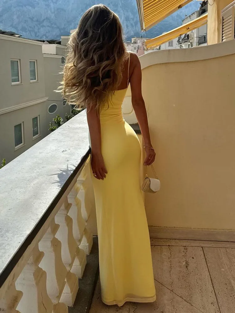 Spaghetti Yellow Sleeveless Bodycon Dress - Image 2