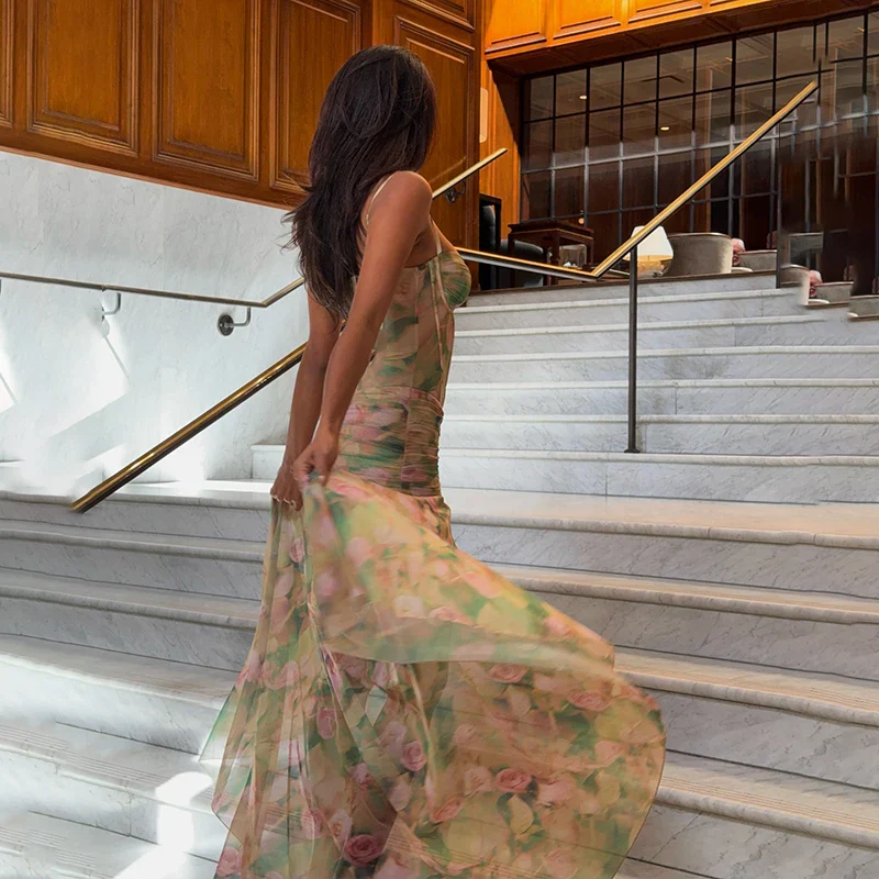 Split Floral Spaghetti Strap Maxi Dress - Image 4