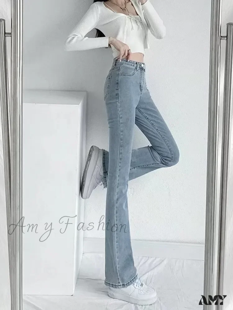 Amy Fashion - Split Spring and Autumn New High-Waisted Slim Fit Wide-Legged Trendy Jean