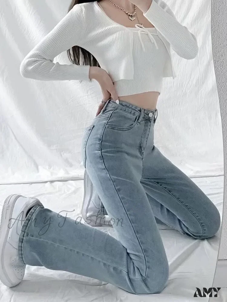 Amy Fashion - Split Spring and Autumn New High-Waisted Slim Fit Wide-Legged Trendy Jean - Image 2