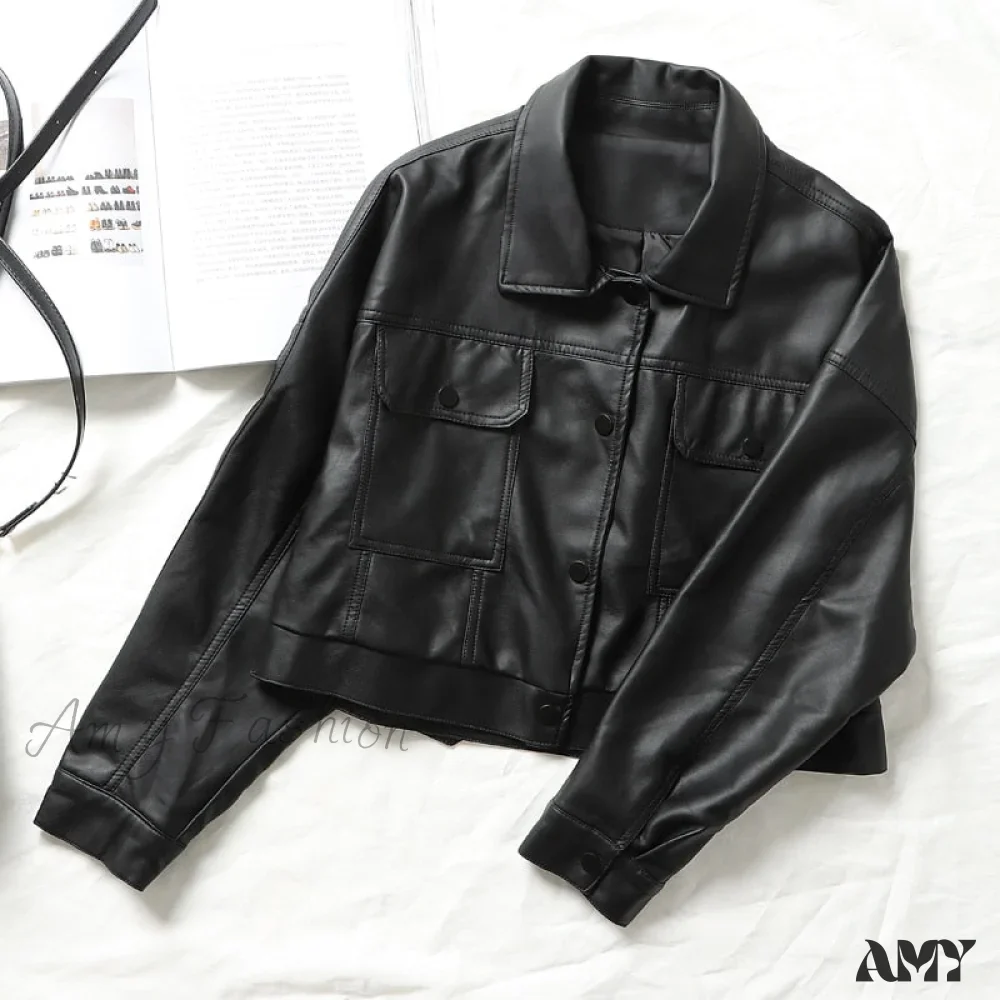 Amy Fashion - Faux Leather Short Y2k Jacket - Image 6