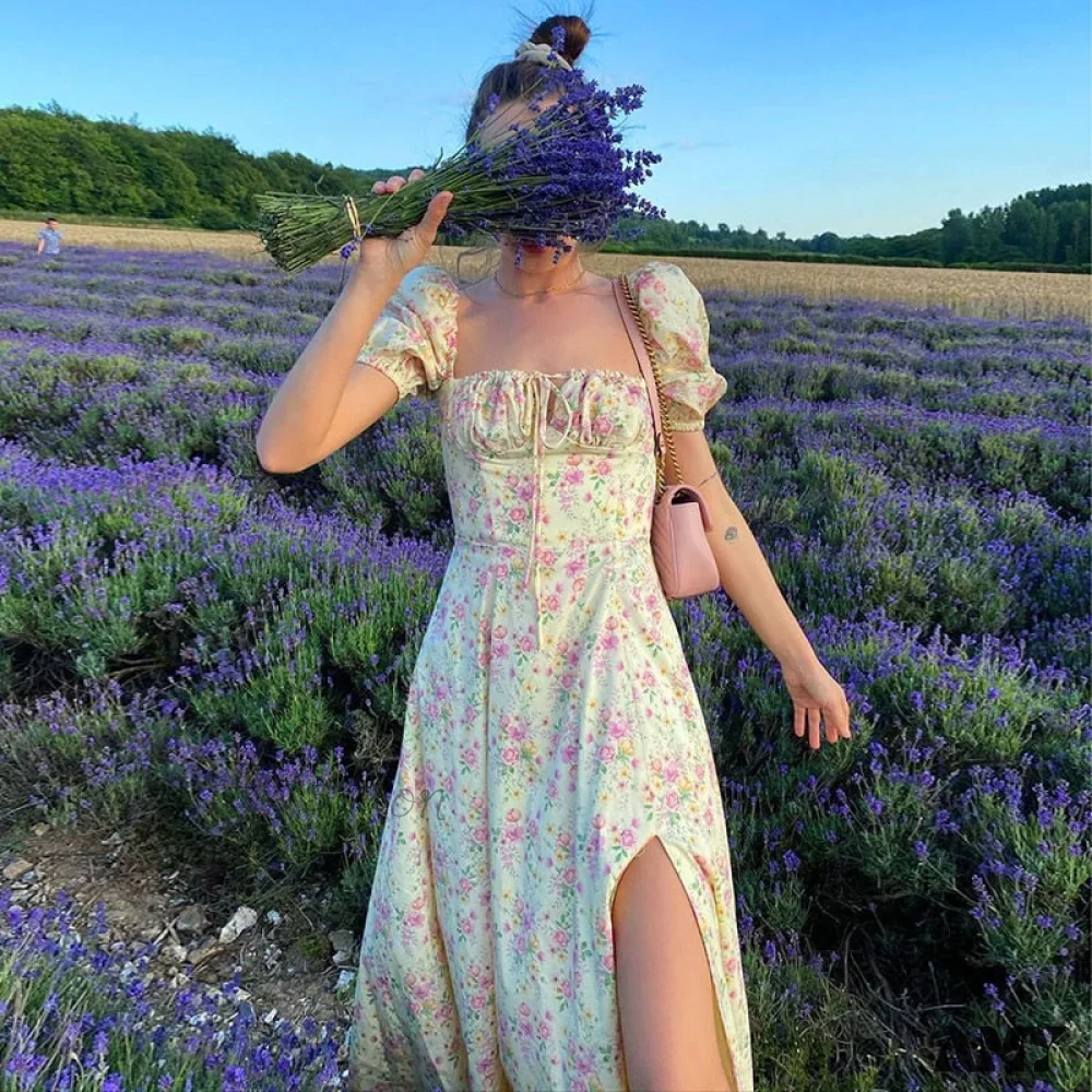 Amy Fashion - Square Collar Casual Beach Ruffles Boho Dress - Image 38
