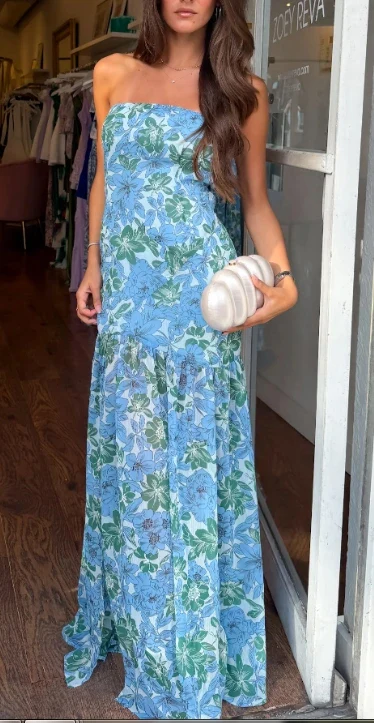 Strapless A-line Backless Floral Dress - Image 2