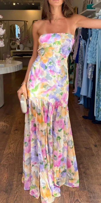 Strapless A-line Backless Floral Dress - Image 6