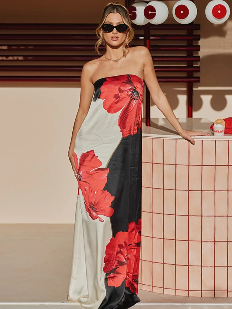 Strapless Floral Print Off-shoulder A-Line Vacation Dress