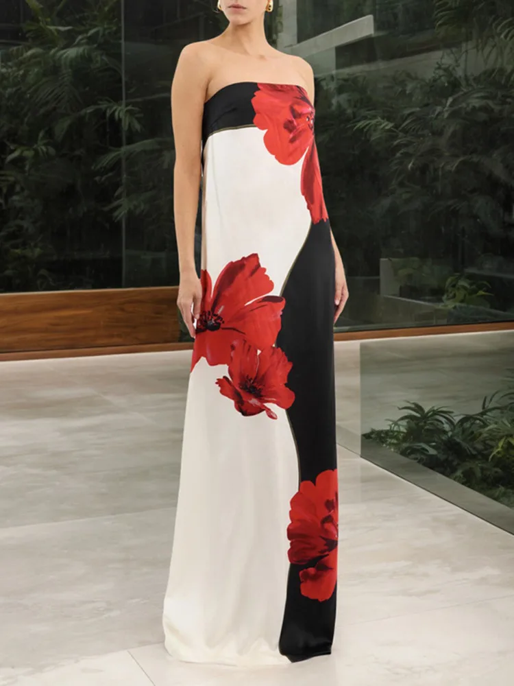 Strapless Floral Print Off-shoulder A-Line Vacation Dress - Image 2
