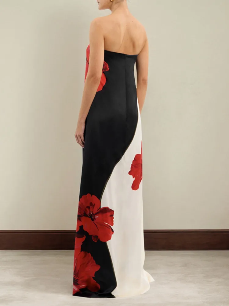 Strapless Floral Print Off-shoulder A-Line Vacation Dress - Image 3