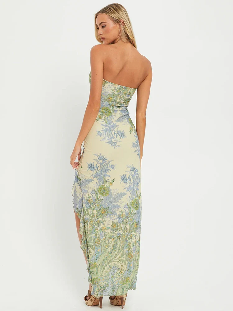 Strapless Mesh Split Ruffle Vacation Dress - Image 3