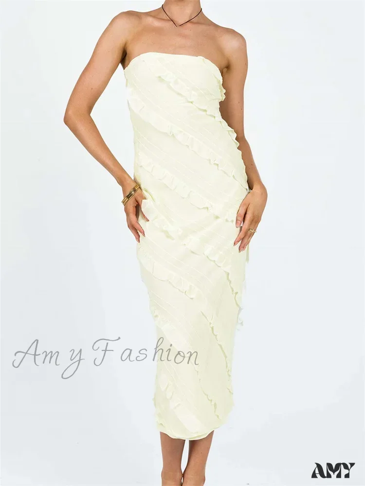 Amy Fashion - Strapless Off Shoulder Tube  Elegant Women Ruffles  Summer Party Bodycon Solid Female Vestidos - Image 4
