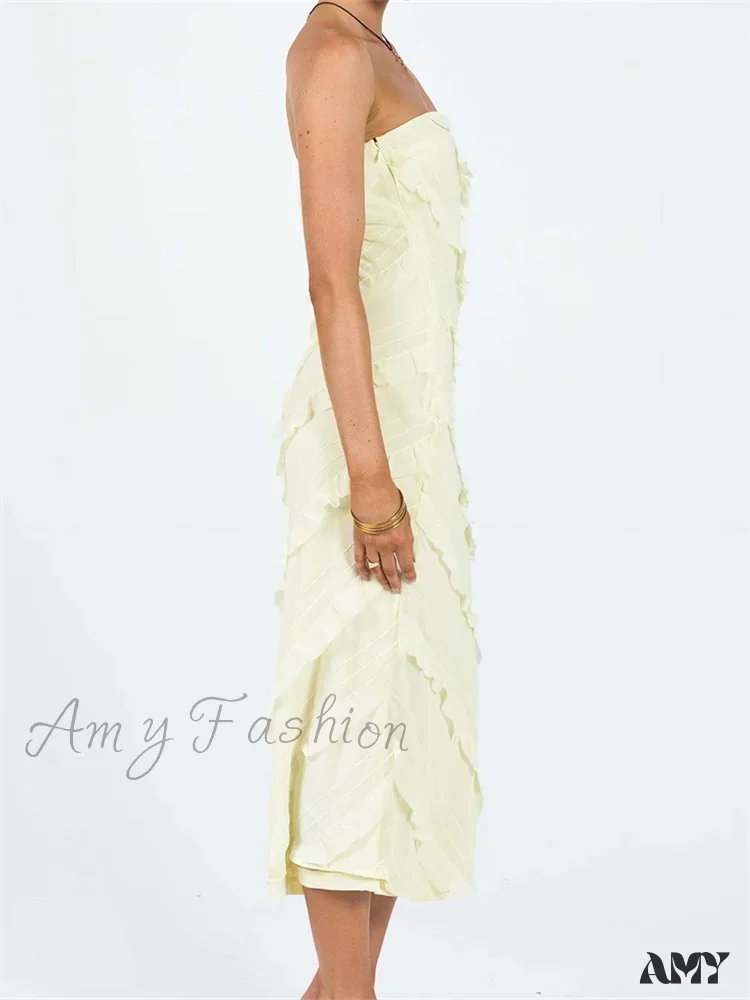 Amy Fashion - Strapless Off Shoulder Tube  Elegant Women Ruffles  Summer Party Bodycon Solid Female Vestidos - Image 5