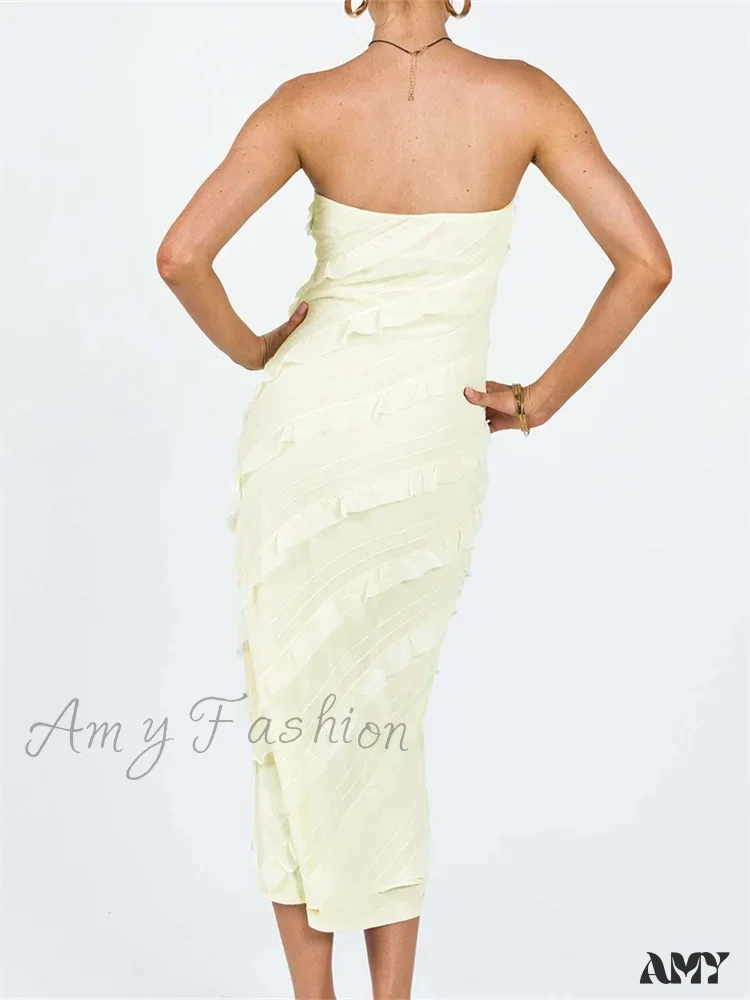 Amy Fashion - Strapless Off Shoulder Tube  Elegant Women Ruffles  Summer Party Bodycon Solid Female Vestidos - Image 6