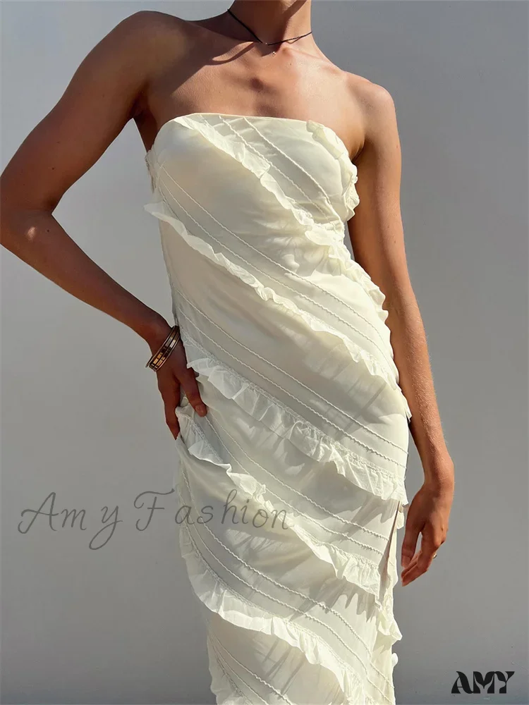 Amy Fashion - Strapless Off Shoulder Tube  Elegant Women Ruffles  Summer Party Bodycon Solid Female Vestidos - Image 7