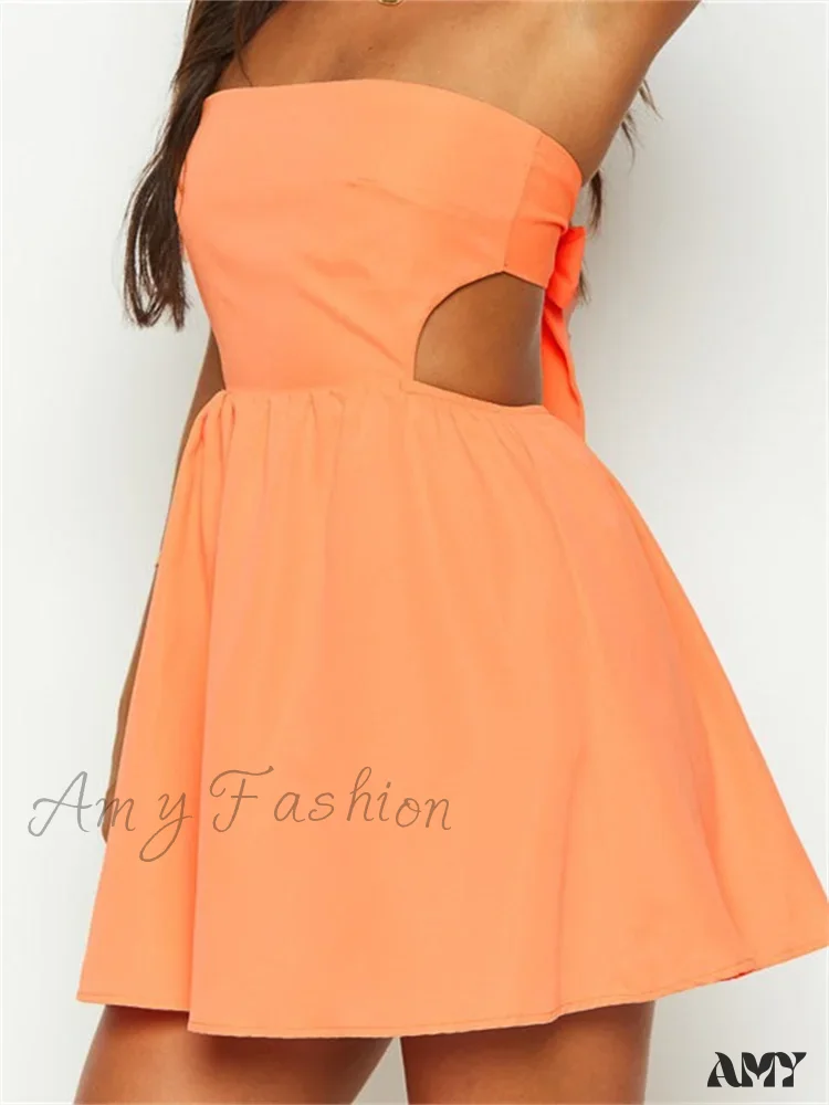 Amy Fashion - Strapless Off Shoulder Tube Sexy Hollow Out Backless Mini Dress - Image 3