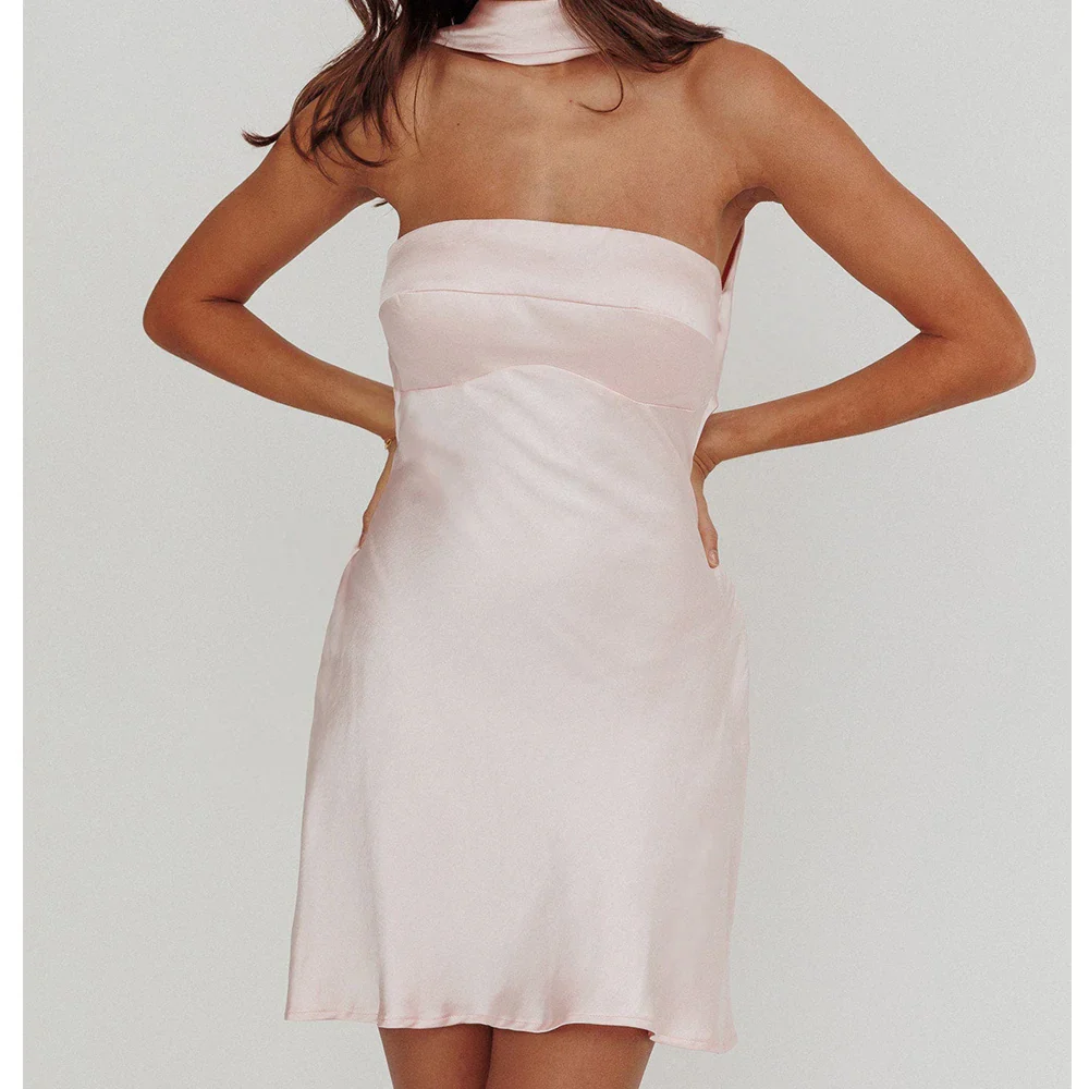 Strapless Scarf Backless Mini Bodycon Dress - Image 5