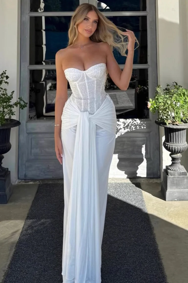 Strapless Sequin Slim Sash Evening Party Dress - Image 6