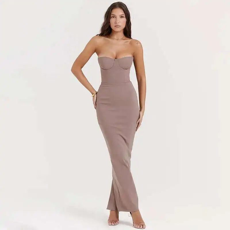 Strapless Slim Backless Midi Dress - Image 3