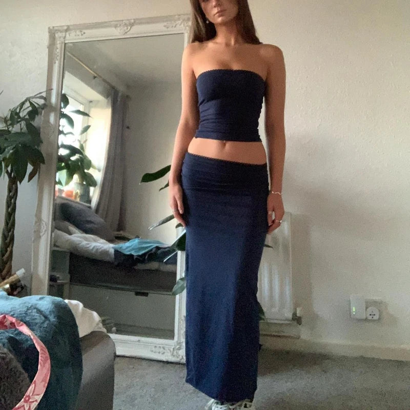 Strapless Tube Bodycon Skirt Two Piece Set - Image 8