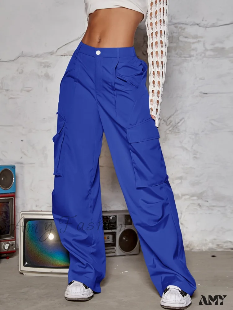 Amy Fashion - Street Flap Pocket  Wide Leg Cargo Pants - Image 10