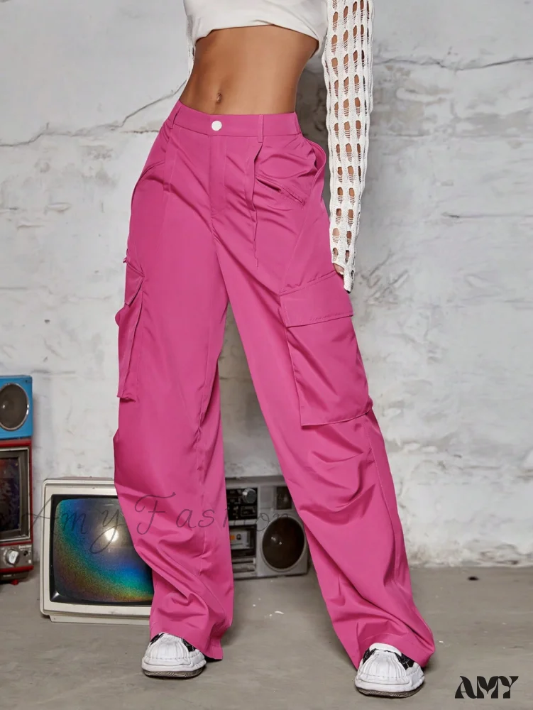 Amy Fashion - Street Flap Pocket  Wide Leg Cargo Pants - Image 11