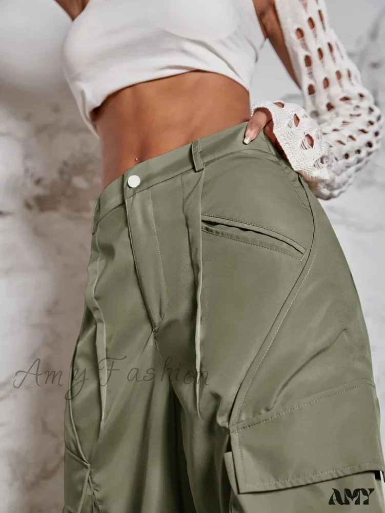 Amy Fashion - Street Flap Pocket  Wide Leg Cargo Pants - Image 3