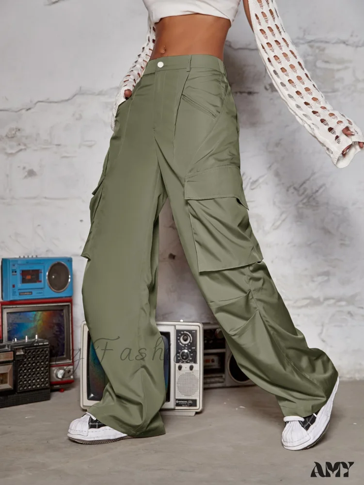 Amy Fashion - Street Flap Pocket  Wide Leg Cargo Pants - Image 4