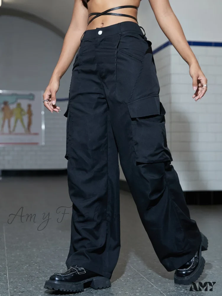 Amy Fashion - Street Flap Pocket  Wide Leg Cargo Pants - Image 7