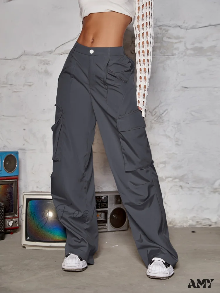 Amy Fashion - Street Flap Pocket  Wide Leg Cargo Pants - Image 9