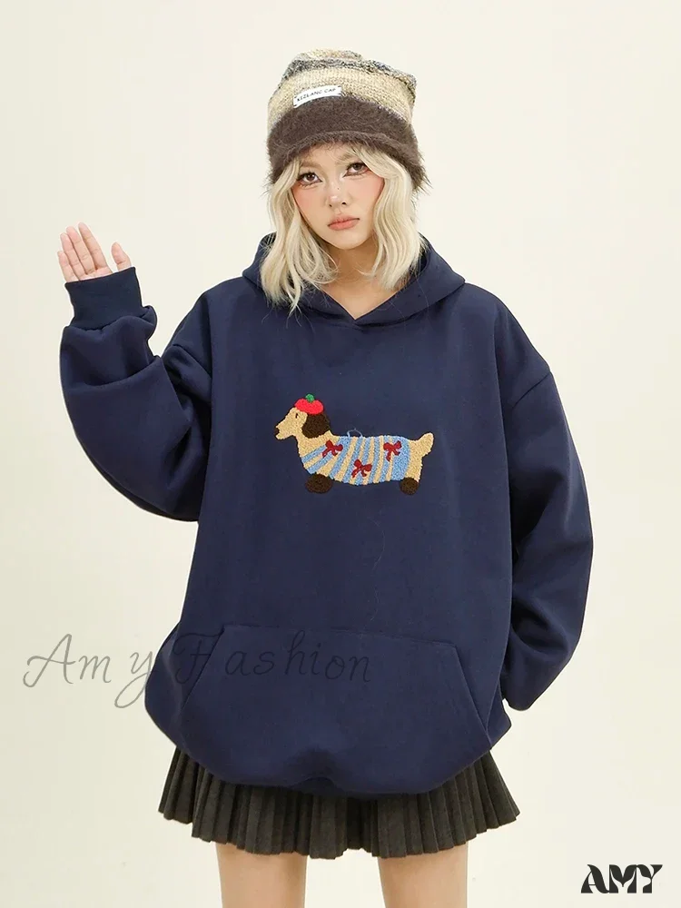 Streetwear Casual Loose Autumn Winter Cartoon Embroidery Hoodie - Image 5