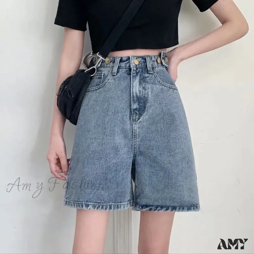 Amy Fashion - Streetwear Summer Half High-Waisted Belted Loose Female Short Fashion Jean