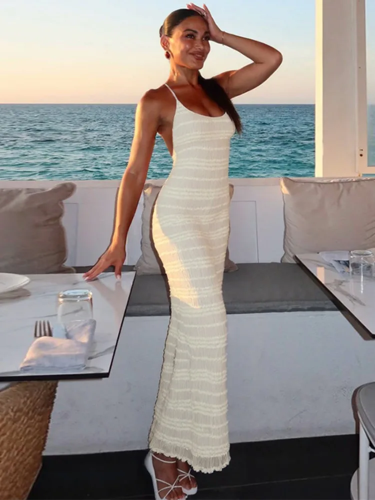 Stripe Lace-up Split Midi Dress - Image 4