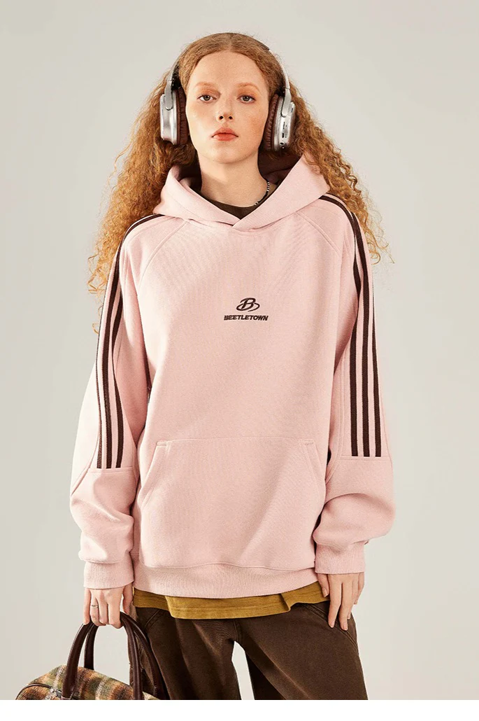Striped Gray Raglan Sleeve Hoodie - Image 2