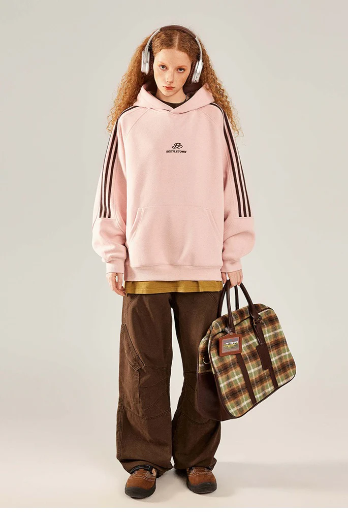 Striped Gray Raglan Sleeve Hoodie - Image 3