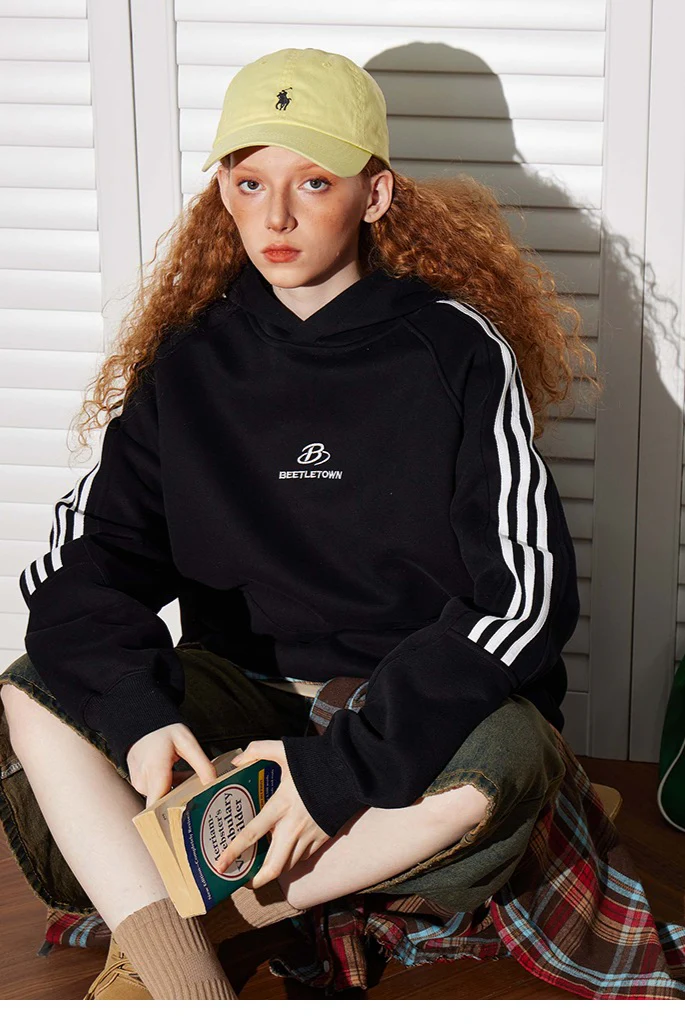 Striped Gray Raglan Sleeve Hoodie - Image 5